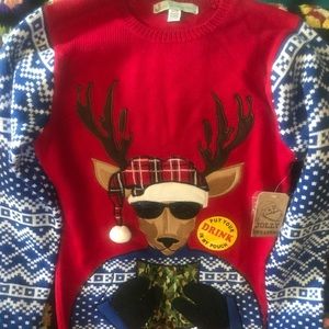 Reindeer Ugly Christmas Sweater with drink holder!